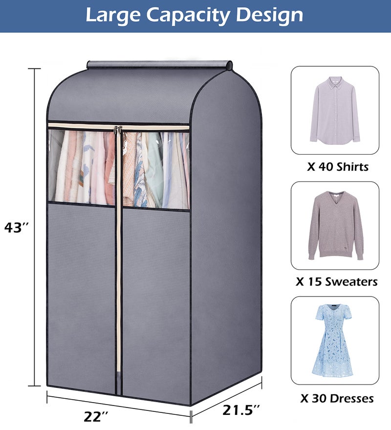 SLEEPING LAMB 43'' Garment Bags for Closet Storage with Zippers Completely Closed Wardrobe for Hanging Clothes Suits Coats Cover, 2 Packs, Grey(Hanging Rod Not Included) - Image 5